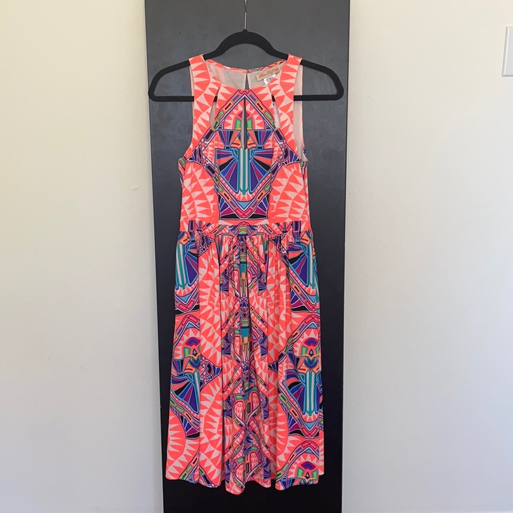 Anthropologie pink dress w/ design. NWT